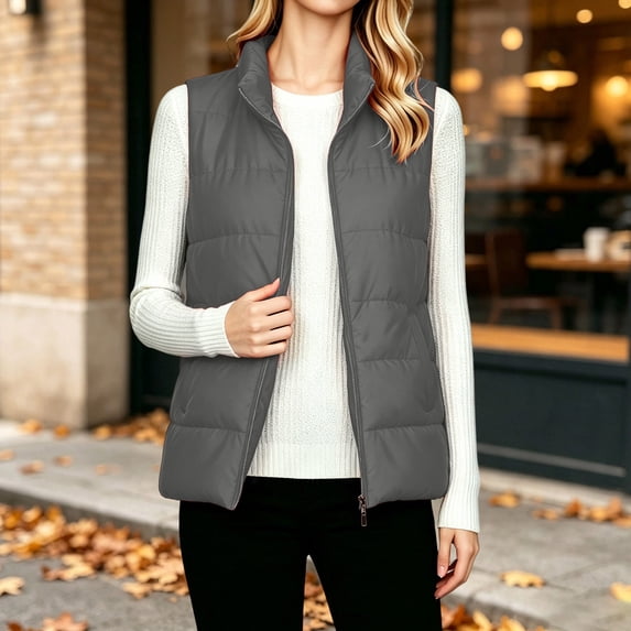 Women's Fashionable Casual Solid Color Zipper Vest Top Cotton Jacket For Everyday Style