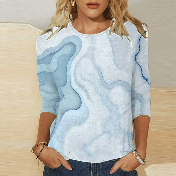 Women's Fashionable Casual Sport Crewneck T Shirt With Gradient Gilding Pattern Comfortable Casual Loose Quarter Sleeve T Shirt Long Sleeve Comfort Womens Athletic Tops Short Sleeve Women T Shirt Long