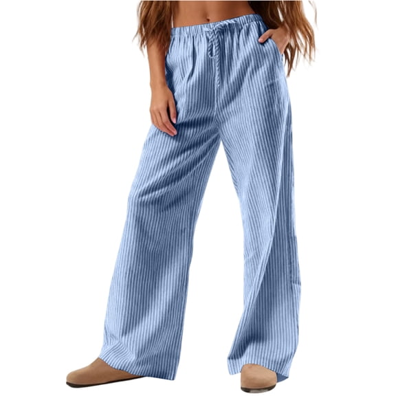 Women's Fashionable Casual Striped Straight-Leg Trousers, Comfortable and Stylish Pants for Everyday Wear, Versatile and Easy to Match,Sky Blue,S