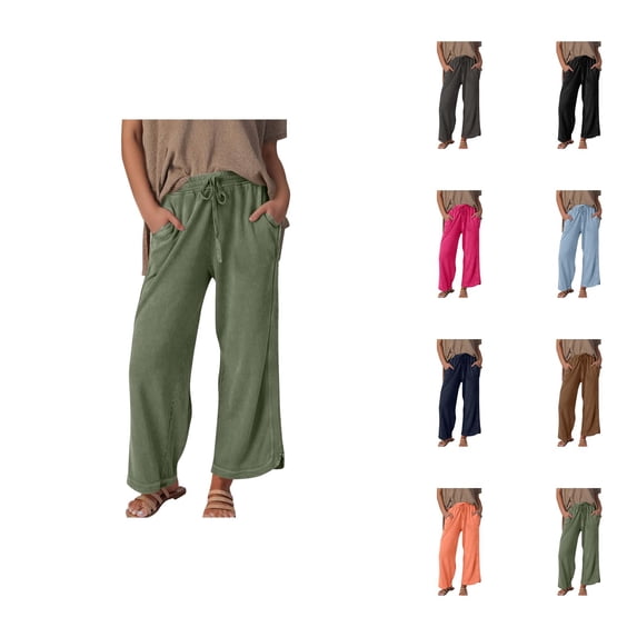 Casual Pants for Womens Wide Leg Pants Women's Fashionable Casual Trousers Solid Drawstring Wide Leg Sweatpants for Everyday Wear