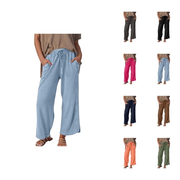 Casual Pants for Womens Wide Leg Pants Women's Fashionable Casual Trousers Solid Drawstring Wide Leg Sweatpants for Everyday Wear