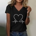 thumbnail image 1 of Women's Fashionable Casual V Neck Love Printed Top Short Sleeved T Shirt, 1 of 4
