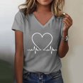 thumbnail image 1 of Women's Fashionable Casual V Neck Love Printed Top Short Sleeved T Shirt, 1 of 4