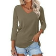 thumbnail image 1 of Women's Fashionable Casual V Neck Slim Fit Long Sleeved Base Shirt Printed Top Round Neck Shirt Women's T Shirt Womens Athletic Tee Women Causal Shirts Spandex Shirt Women Hiking Shirts Women Loose T, 1 of 3