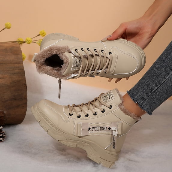 Women's Fashionable Casual Versatile Cool Lace Up Round Toe Side Zipper Eye Catching Winter Snow Boots For Style
