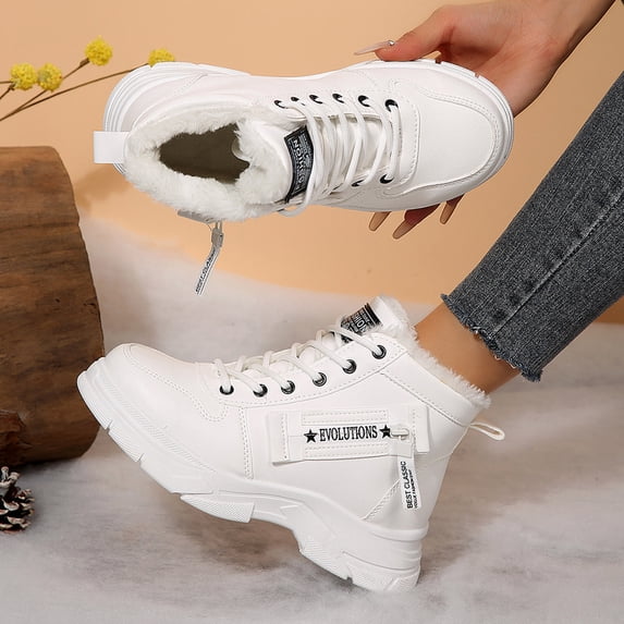 Women's Fashionable Casual Versatile Cool Lace Up Round Toe Side Zipper Eye Catching Winter Snow Boots For Style