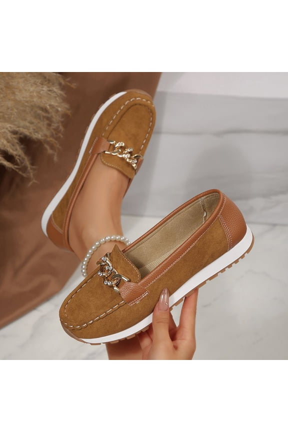 Women's Fashionable Casual Versatile Loafers With A Shallow Opening Breathable Metal Chain Flat Sole Thick Sole And Soft Sole Classic Clog Gifts