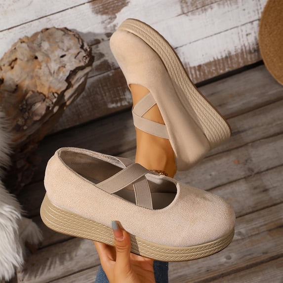 Women's Fashionable Casual Versatile Solid Color Comfortable Round Toe Wedge Shoes Mary Jane Shoes Women Classic Clog Senior Front Women's Gifts