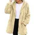 thumbnail image 1 of Women's Fashionable Casual Warm Thick Plush Striped Embossed Button Hooded Cardigan Coat Gold XXL, 1 of 6