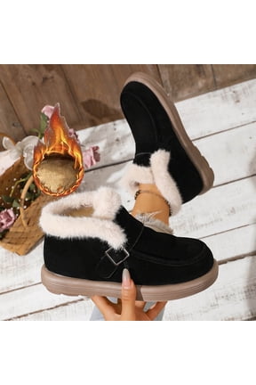 Women's Fashionable Casual Winter Fleece Lined Warm Flat Ski Snow Boots Round Toe Ankle Boots For Safety Walk