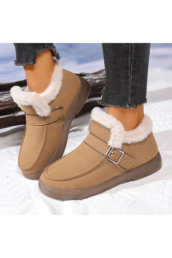 Women's Fashionable Casual Winter Fleece Lined Warm Flat Ski Snow Boots Round Toe Ankle Boots For Safety Walk