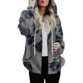 thumbnail image 1 of Women's Fashionable Casual Zippered Hooded Floral Printed Drawstring Furry Sweatshirt Jacket, Botanical Print Style,Navy,M, 1 of 5