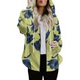 thumbnail image 1 of Women's Fashionable Casual Zippered Hooded Floral Printed Drawstring Furry Sweatshirt Jacket, Botanical Print Style,Yellow,XL, 1 of 6