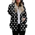 thumbnail image 1 of Women's Fashionable Casual Zippered Hooded Striped Printed Drawstring Furry Sweatshirt Jacket, Classic Stripes Pattern,Black,L, 1 of 5