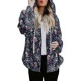 thumbnail image 1 of Women's Fashionable Casual Zippered Hooded Sweatshirt Jacket with Christmas Print and Drawstring, Furry Plush for Winter,Blue,S, 1 of 6