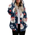 thumbnail image 1 of Women's Fashionable Casual Zippered Hooded Sweatshirt Jacket with Christmas Print and Drawstring, Furry Plush for Winter,Dark Blue,S, 1 of 6
