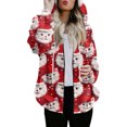 thumbnail image 1 of Women's Fashionable Casual Zippered Hooded Sweatshirt Jacket with Christmas Print and Drawstring, Furry Plush for Winter,Deep Red,XL, 1 of 6
