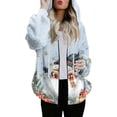 thumbnail image 1 of Women's Fashionable Casual Zippered Hooded Sweatshirt Jacket with Christmas Print and Drawstring, Furry Plush for Winter,Light Blue,S, 1 of 6
