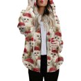 thumbnail image 1 of Women's Fashionable Casual Zippered Hooded Sweatshirt Jacket with Christmas Print and Drawstring, Furry Plush for Winter,Pink,XL, 1 of 6