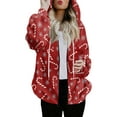 thumbnail image 1 of Women's Fashionable Casual Zippered Hooded Sweatshirt Jacket with Christmas Print and Drawstring, Furry Plush for Winter,Red,2XL, 1 of 6