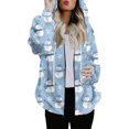 thumbnail image 1 of Women's Fashionable Casual Zippered Hooded Sweatshirt Jacket with Christmas Print and Drawstring, Furry Plush for Winter,Sky Blue,XL, 1 of 6