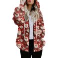 thumbnail image 1 of Women's Fashionable Casual Zippered Hooded Sweatshirt Jacket with Christmas Print and Drawstring, Furry Plush for Winter,Vermilion,XL, 1 of 6