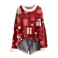 thumbnail image 1 of Women's Fashionable Christmas Printed Knitted Pullover Top, with Faux Wool Collar and Casual Long Sleeves, Lightweight Super Soft Fabric for All-Day Comfort In Various Occasions L Red, 1 of 5