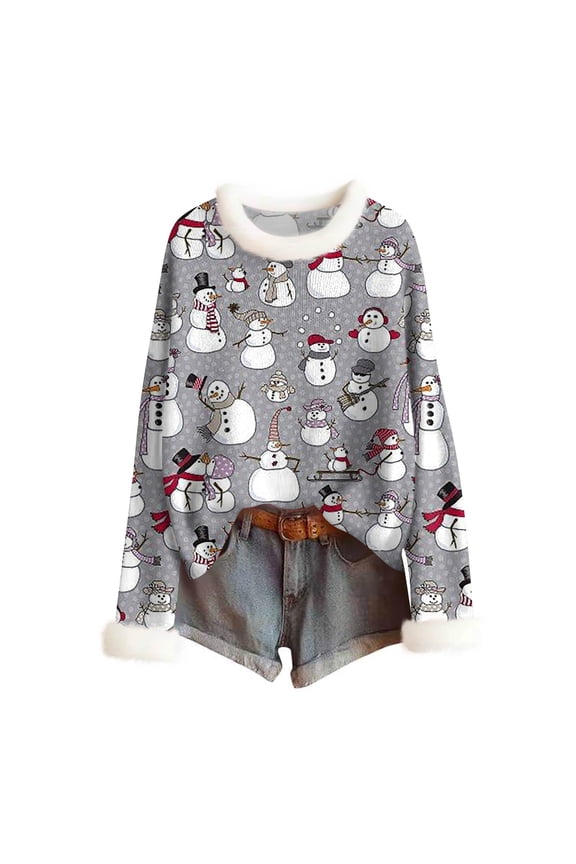 Women's Fashionable Christmas Printed Wool Collar Sweater, Casual Long Sleeved Knitted Pullover Top, Lightweight Super Soft Knitwear for Daily Wear Xxl Gray