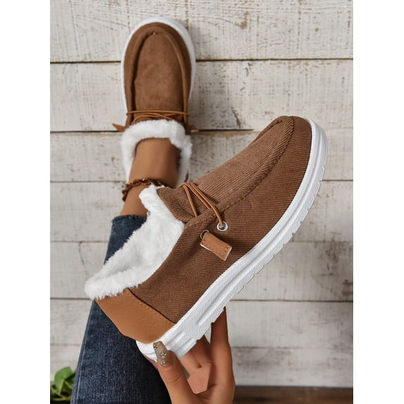 Women‘s Fashionable Color Block Fluffy Lined Casual Sneakers Cow Print Fleece Warm Flat Shoes