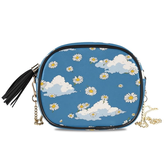 Women's Fashionable Crossbody Chain Shoulder Bag Daisies and Clouds