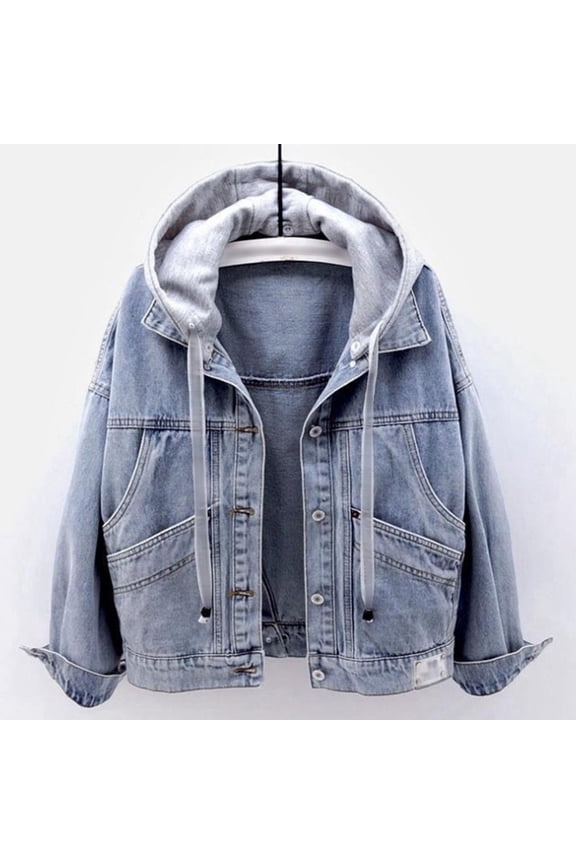Women's Fashionable Denim Jacket With Large Pockets And Hooded Design Short Denim Jacket for Women Wax Jean Denim Jacket for Women Glee Jacket Denim Jean Coat Women Jacket Jean Jacket Womens Jean
