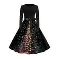 thumbnail image 1 of Women's Fashionable and Elegant Winter Long-sleeved Christmas Tree Print Dress for Holiday Parties and Casual Wear, Stylish Women's Seasonal Dress,Black,L, 1 of 4