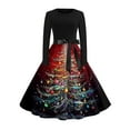 thumbnail image 1 of Women's Fashionable and Elegant Winter Long-sleeved Christmas Tree Print Dress for Holiday Parties and Casual Wear, Stylish Women's Seasonal Dress,Vermilion,M, 1 of 4