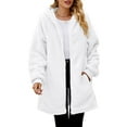 thumbnail image 1 of Women's Fashionable Fall Winter Coat Solid Color Long Sleeved With Pocket Loose Fleece Hooded Zipper Up Plush Jacket, 1 of 7