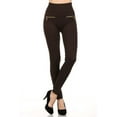thumbnail image 1 of Women's Fashionable Fleece Leggings in Solid Color with 2 Gold zippers & seams on Front, Coffee, 1 of 5