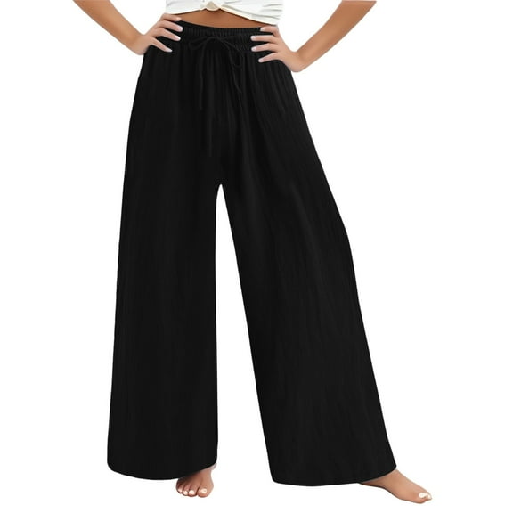 Women's Fashionable High Waist Wide Leg Pants - Loose Solid Color Casual Trousers, Black Size XL