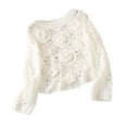 thumbnail image 1 of Women's Fashionable Hollowed Out Crochet Knit Pullover Crop Top Long Sleeve Flower Loose Fit Sweater Coverup Shirt, 1 of 8