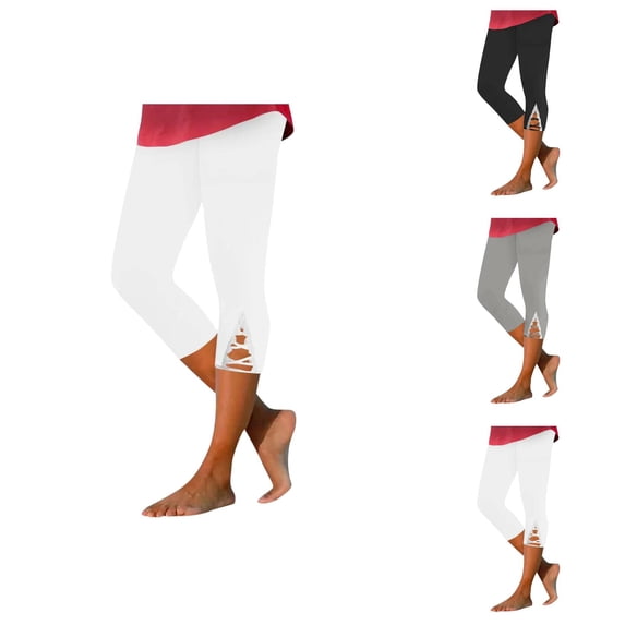 Women's Fashionable Lace Trimmed Tight Leggings With Elastic Waist Womens Capri Pants