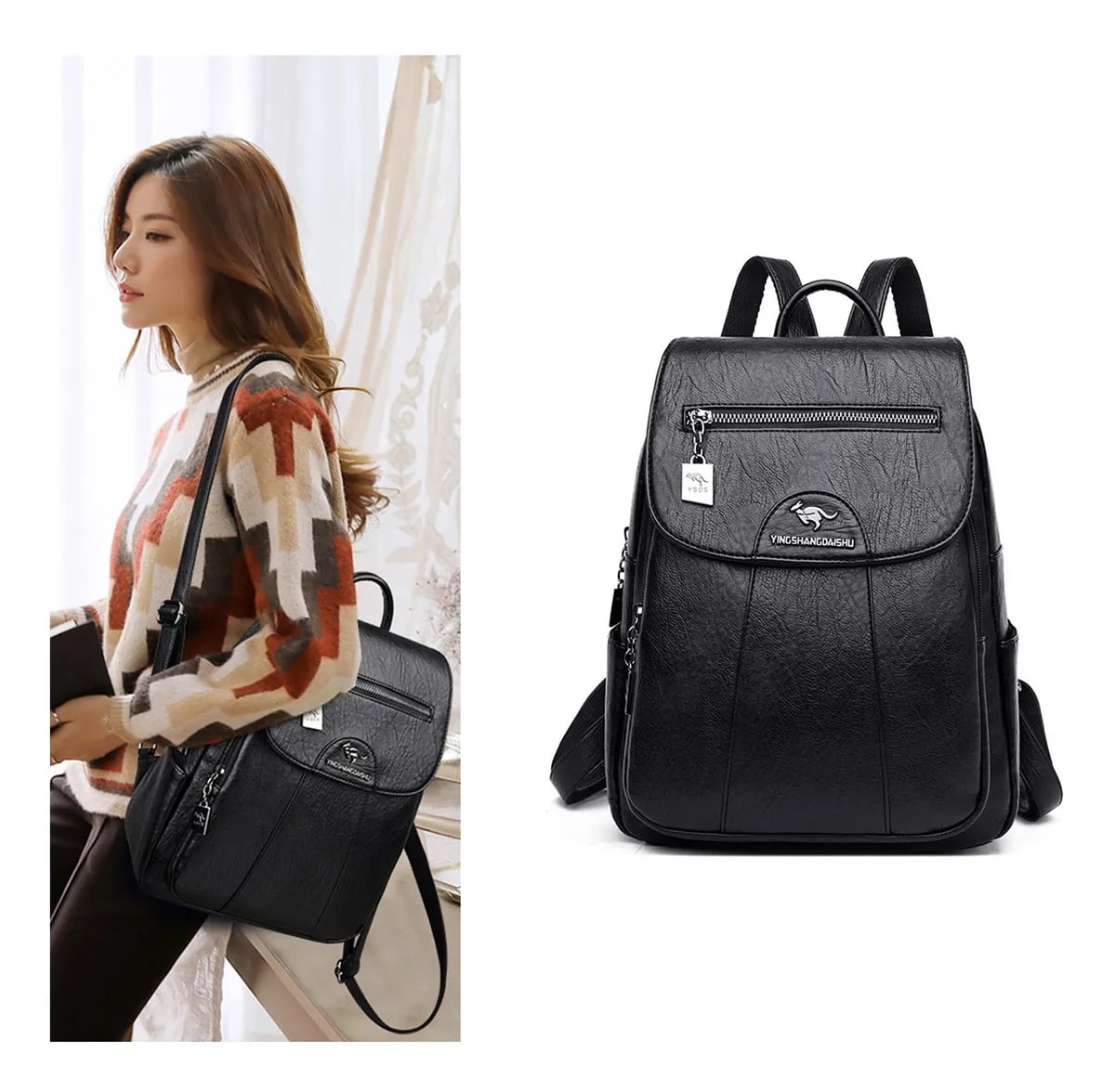 Black Leather-Look Backpack | New Look