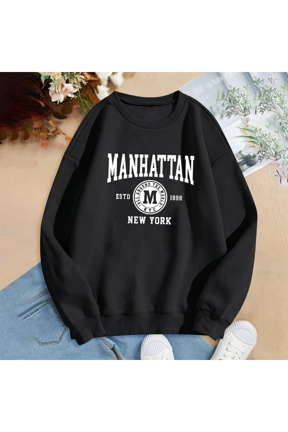 Women's Fashionable Letter Printed Round Neck Long Sleeved Casual Sports Sweatshirt Athletic Jacket Light Hoodies Ladies Cute Women Zip up Jackets Bohemian Hoodies Women Ladies Zip Sweater Fall