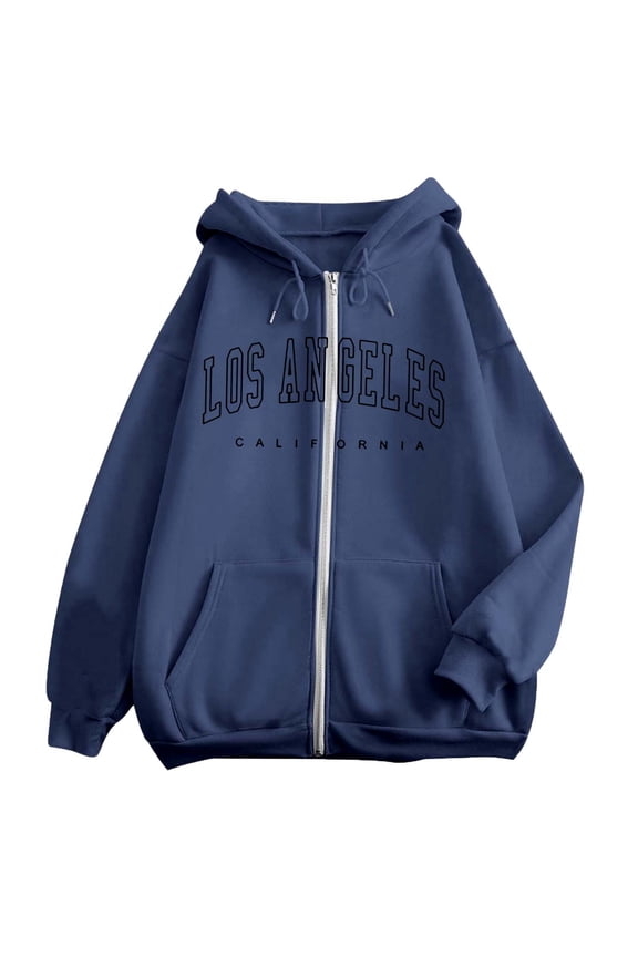 Women's Fashionable Letter Printed Zip-Up Long Sleeve Oversized Hoodie with Pocket & Drawstring – Lightweight Casual Sports Sweatshirt for Teen Girls