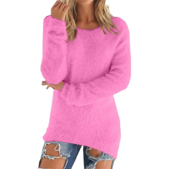 Women's Fashionable Long Sleeve Pullovers Loose Fluffy Fuzzy Jumper Sweater