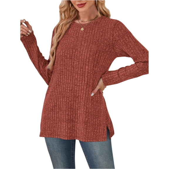 Women's Fashionable Long-Sleeved Pullover Solid-Color Top, Casual Style Lightweight Comfortable Warm True To Size Fit, Multiple Sizes S To Xxl Suitable For Autumn Winter Spring L Red