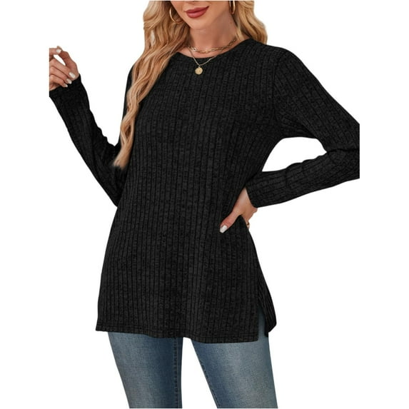 Women's Fashionable Long-Sleeved Pullover Solid-Color Top, Casual Style Lightweight Comfortable Warm True To Size Fit, Multiple Sizes S To Xxl Suitable For Autumn Winter Spring S Black