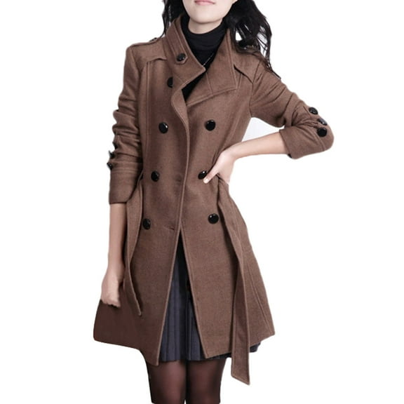 Women's Fashionable Long Winter Coat with Belt and Button Details for a Warm Loose Fit