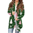thumbnail image 1 of Women's Fashionable Loose-Fit Casual Cardigan with Christmas Print Mid-Length Coat for Holiday Outfits and Comfortable Wear,Army Green,2XL, 1 of 6