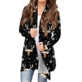 thumbnail image 1 of Women's Fashionable Loose-Fit Casual Cardigan with Christmas Print Mid-Length Coat for Holiday Outfits and Comfortable Wear,Black,3XL, 1 of 6