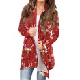 thumbnail image 1 of Women's Fashionable Loose-Fit Casual Cardigan with Christmas Print Mid-Length Coat for Holiday Outfits and Comfortable Wear,Red,S, 1 of 6