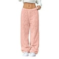 thumbnail image 1 of Women's Fashionable Loose-Fit Trousers Sporty Fleece-Lined Solid-Colour Long Trousers for Warm and Stylish Everyday Use,Pink,2XL, 1 of 7