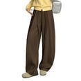 thumbnail image 1 of Women's Fashionable Loose Fleece Lined Trousers with Solid Color and Long Length for Cozy and Modern Winter Style,Coffee,XL, 1 of 7